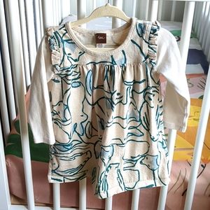 TEA Collection Fox Print Long Sleeve Dress Ruffle Sleeve 12-18M